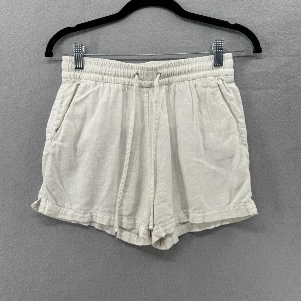 H&M Shorts Womens 0 White Linen Blend Elastic Waist‎ Beachy Coastal Minimalist